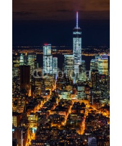 mandritoiu, Aerial view of the Lower Manhattan skyscrapers by night