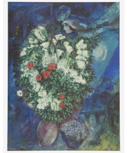 Marc Chagall, Blumenstrauss mit schwebendem Liebespaar