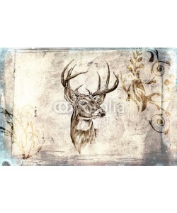 maxtor777, antique stag art drawing handmade nature