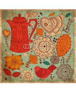 moleskostudio, Vintage vector background with coffee pattern