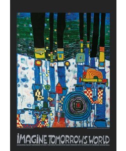 Friedensreich Hundertwasser, IMAGINE TOMORROW'S WORLD (blau/blue) (Original Manifesto-Art-Prints)