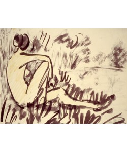 Otto Mueller, Nacktes Mädchen am Wasser sitzend