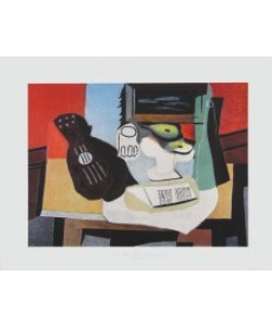 Pablo Picasso, Gitarre, Glas und Schüssel mit Früchten