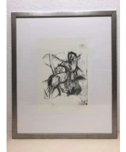 Bild mit Rahmen, Franz Marc, Due Cavalli, Büttenpapier, Holz silber, 20 mm, schwarz gebürstet, Plexiglas