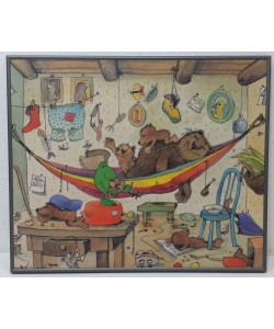 Gerahmtes Bild Aluminium platin matt mit Folie, Janosch - Bärenfamilie