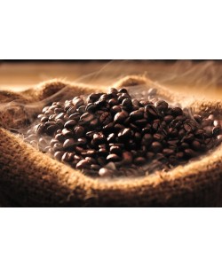 Leinwandbild, amenic181, Coffee beans with smoke in burlap sack