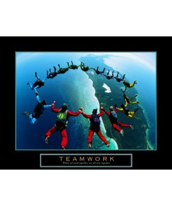 Bild mit Rahmen, Unbekannt, Teamwork – Fallschirmspringer II, Aluminium schwarz