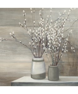 Julia Purinton, Pussy Willow Still Life with Grey Pots C