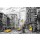 lisima, oil painting on canvas, street view of New York, man and woman, yellow taxi,  modern Artwork, New York in gray and yellow colors, American city, illustration New York